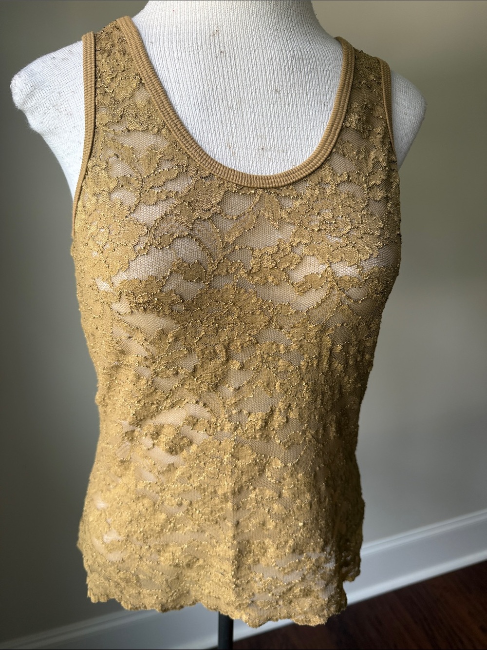 Casadei Golden Lace Scoop Neck Tank